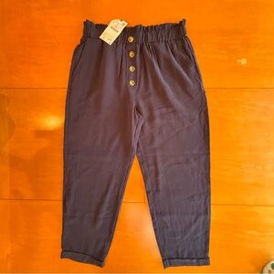 Zara L NWT paper bag waist barrel leg relaxed fit pull on pant